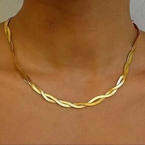 New 18k Gold Plated Double Twist Snake Herringbone Necklace